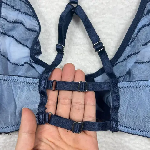 Thistle and Spire Bra Womens 32C Blue Denim Racerback Lace Festival Boudoir Sexy Size 32 C