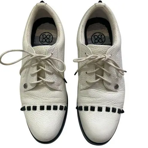 G/FORE Stud Cap Toe Golf Shoes Women's Size 9 White Leather Spiked Narrow Sole