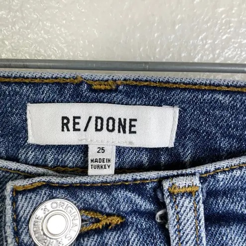 RE/DONE 90s High Rise Extra Crop Jeans Womens 25 Blue Denim Button Undone Hem
