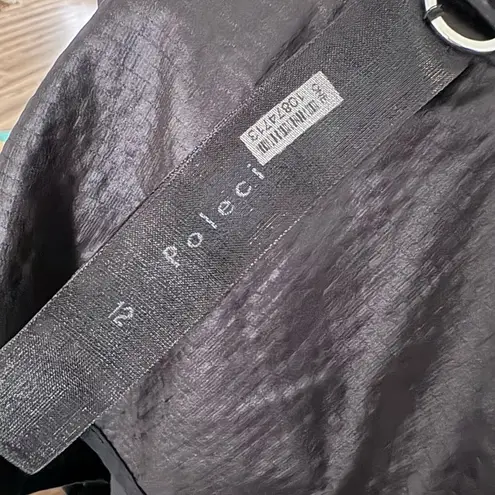 Poleci Jacket Coat Size 12 Black Trench Draped Crinkled Wide Collar Modern Chic