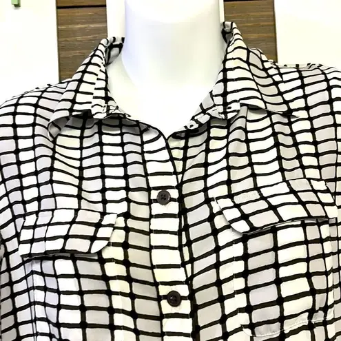 Loft  Black and White Checked Pattern Button Up Blouse- Small - Image 2