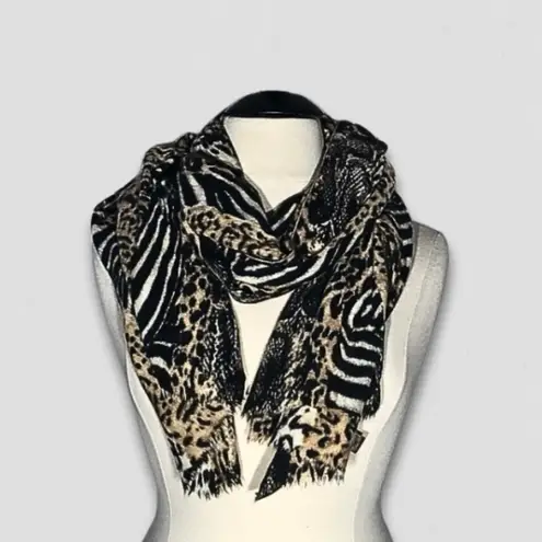 Look Cashmere Leopard Scarf Animal Print Multicolor OS Black