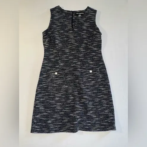 Karl Lagerfeld • Tweed Shift Dress Womens 12 Black White White Pearl Buttons