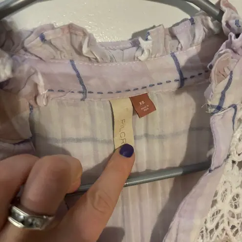 Pilcro Anthropologie Lace Plaid Lavender Peasant Blouse – XS (Fits S Comfortably)