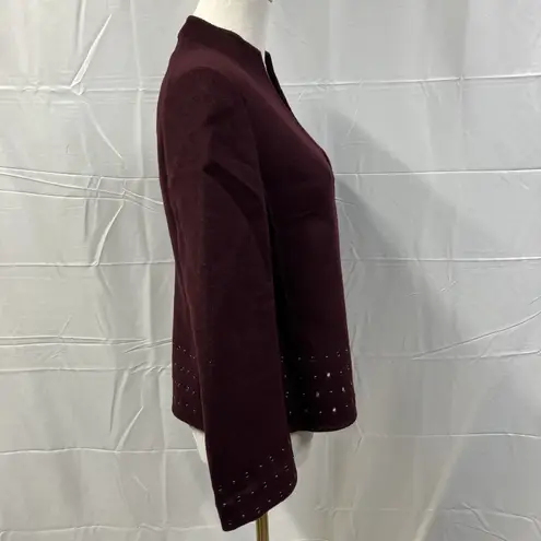 Anne Klein  Wool Blend Studded Blazer Jacket Coat Sz PS Maroon Classic‎ Career