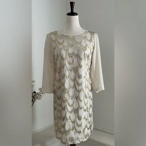 Skies Are Blue Gold and Cream Embellished Dress