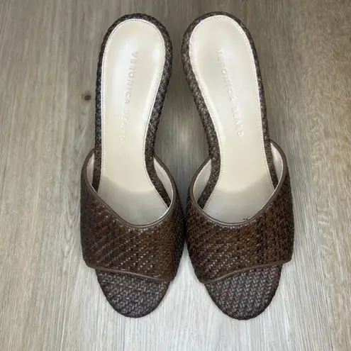 Veronica Beard Women’s 9 Sandals Dali Raffia Leather Wedge Brown Shoes Open Toe