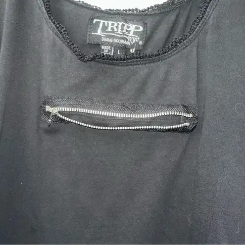 Tripp NYC Y2K Tripp Black Zipper Fishnet Sleeve Top