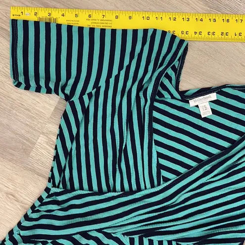 Motherhood Maternity Blue & Green Striped Crossed Front Short Sleeve Top Size XL