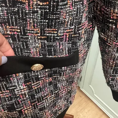 Just Fab Tweed Cardigan Jacket Size Small Gold Buttons Structured Academia Black