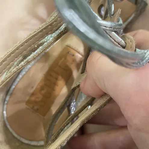 Schutz silver snake embossed strappy gladiator heel leather sandal size 7