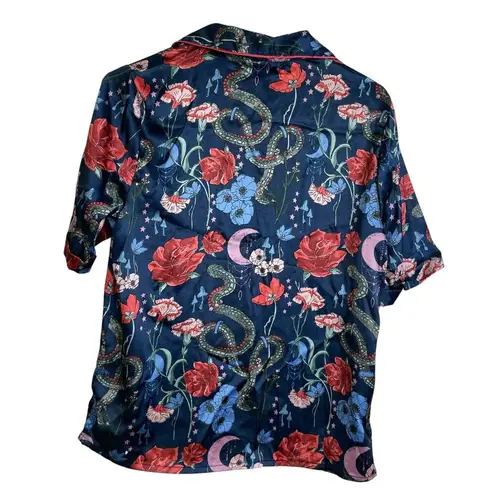 Their Nibs Pajama Top Womens Size Small Blue Multi Snakes Floral Satin NWT