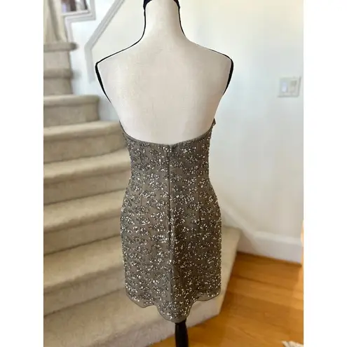 Shail K Vintage 90s NWT Taupe Silk Sequin Sweetheart Mini Dress