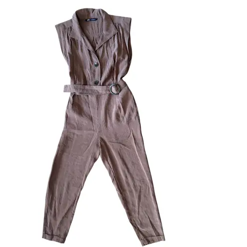 ZARA  Sleeveless Collared Belted Wide Leg Jumpsuit Brown XS