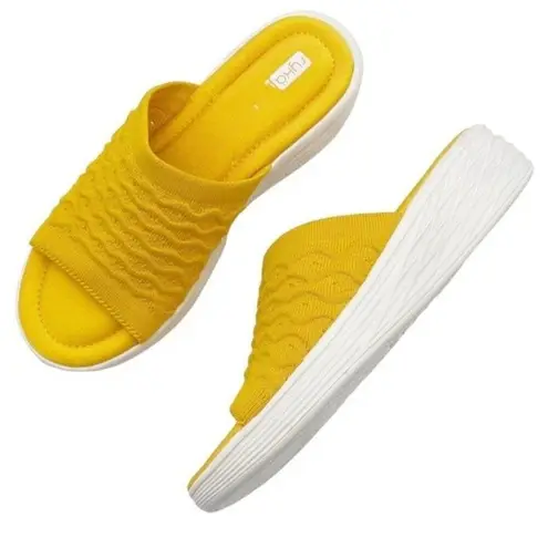 Ryka Nanette Stretch Knit Slide Demi-Wedge Slip-On Sandal Yellow White Size 9.5