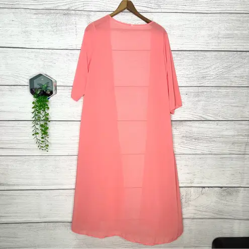 Coral Pink Chiffon Long Duster Kimono Cardigan Size 1XL
