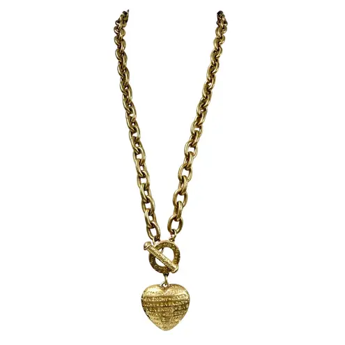 Givenchy 1980s Vintage Puffy Heart Necklace Gold Plated