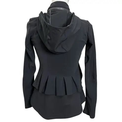 Lululemon  Bust A Move Jacket Black Peplum Hooded Long Sleeves Women’s Size 4