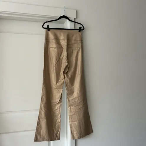 Cache beige gold metallic wide leg high rise vintage linen cotton blend pants