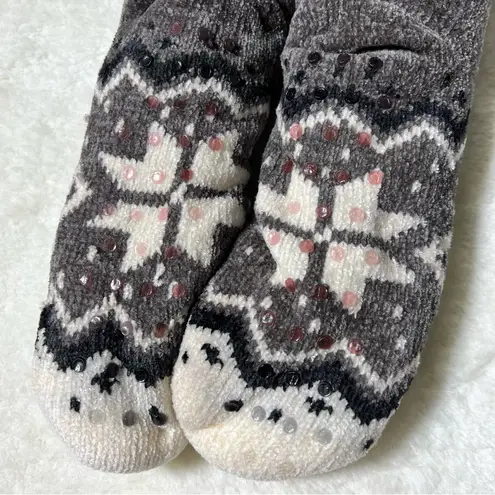 NWT Gray Chenille Fair Isle Faux Sherpa Lined Slipper Socks