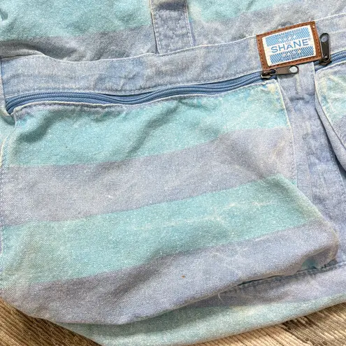 Vintage Denim Duffel Bag Gym Tote Distressed Acid Wash Stripes 80s 90s Large Blue
