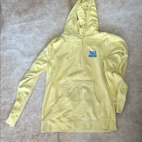 Toes on the nose Yellow Hoodie with Front Pocket and blue lettering