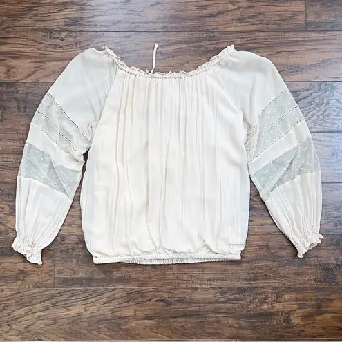 Guess by Marciano • vintage peasant blouse top beige nude lace sheer boho