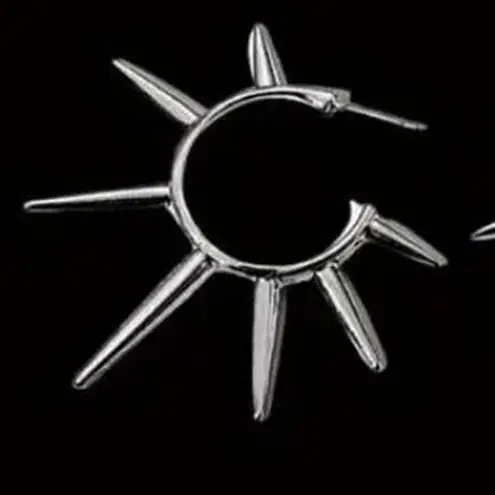 Gothic Exaggerated Spike stud punk earrings , emo goth rock grunge look Silver