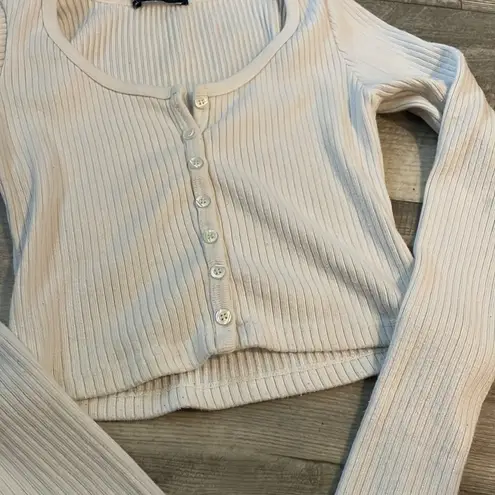 Brandy Melville  Cream Button Down Crop Top - Image 3