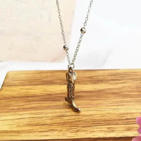 Rustic Cowgirl Boot Pendant Necklace Silver