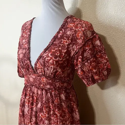 Ulla Johnson Red Floral Amora Ruffle Boho Bohemian Midi Dress 0