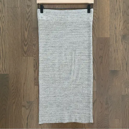 James Perse Ribbed Knit Stretch Cotton Pencil Midi Skirt in Heather Grey 3 / L