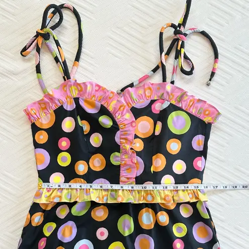 CeliaB Dalia Colorful Polka Dot Tiered Midi Dress with Ruffles NWT Black Size L