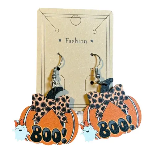 Halloween Pumpkin Earrings Boo Leopard Bow Ghost Dangle Drop Earrings New Orange