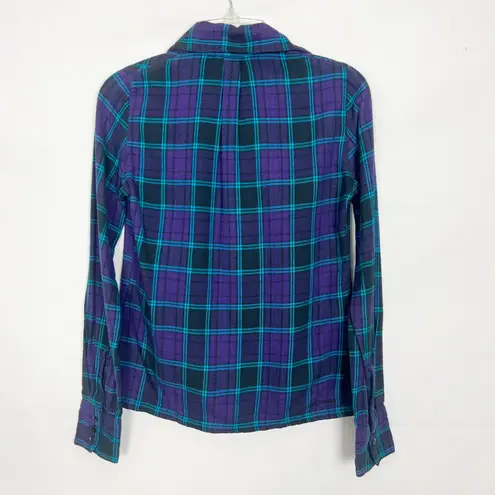 Element Plaid Blue & Purple Women's Flannel Button Down Shirt Size Small