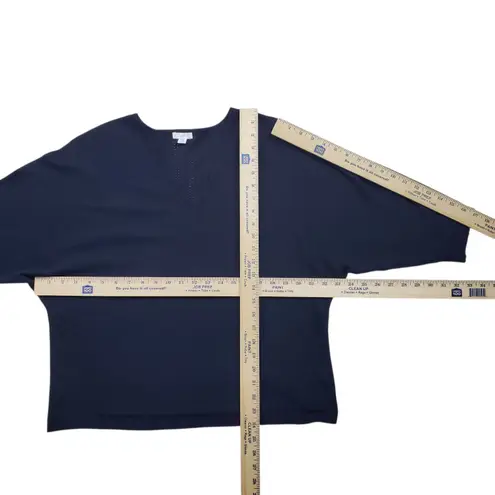 J. Jill Knit Sweater Large Petite Navy Blue 3/4 Sleeve V