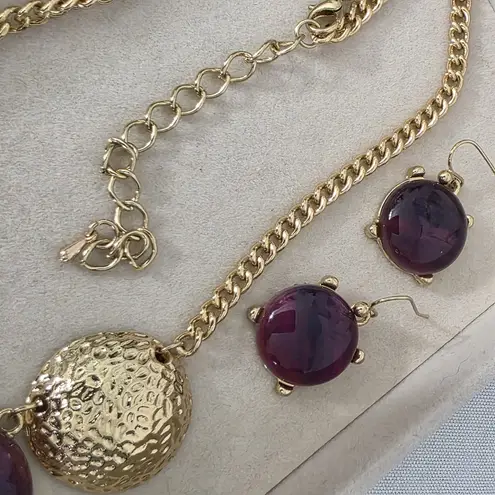 Boutique Gold Chain with Purple Neckkace and Earrings Set