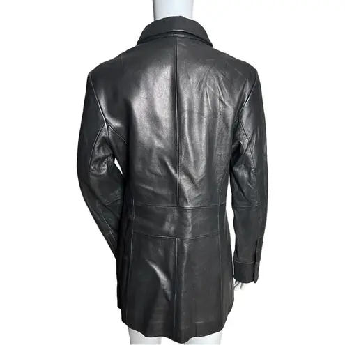 Banana Republic  Leather Jacket Black Snap Button Front Buttery Soft Long Sleeve