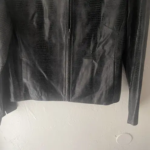 Valerie Stevens Y2k Large 100% Leather Snake Skin Embossed Grunge Bomber Jacket