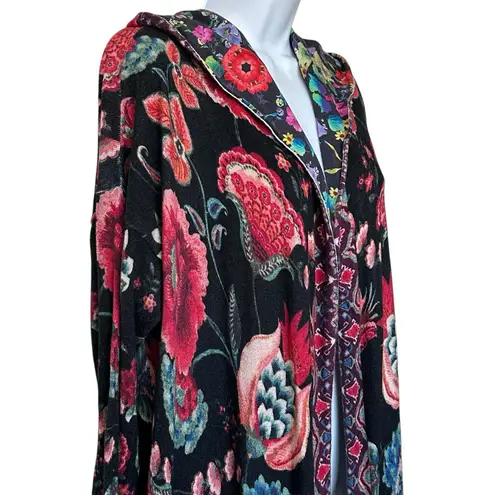 Johnny Was Floral Multicolor Patterned Long Sleeve Hooded Cardigan Sweater M