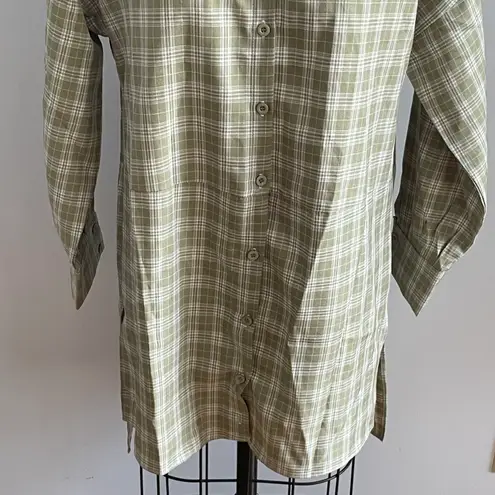 Missguided Oversized Shirt Dress in Sage Gingham-Green- Size 2- NWOT