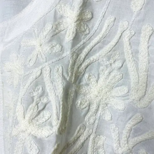 Womens Kurta Floral Long Sleeve Embroidered Blouse V Neck u Longline Shirt Tunic White Size undefined