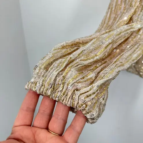 Boston Proper Sequin Wrap Blouse Long Sleeve Metallic Gold Beige New Years Eve