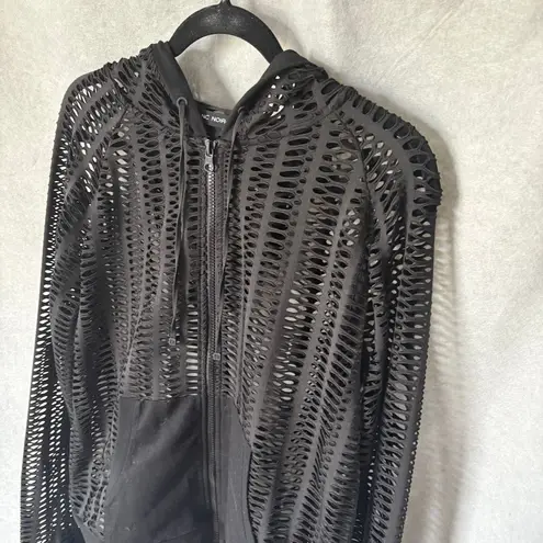 BLANC NOIR Linear Mesh Front Zip Hoodie Jacket in Black Women's Size L Size L