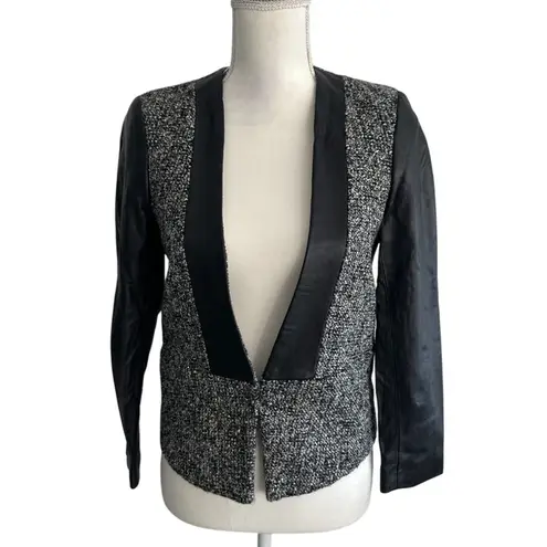 BY MALENE BIRGER Elegant Sway Chium Leather Tweed Blazer Jacket Size 36 US 4 NWT Black