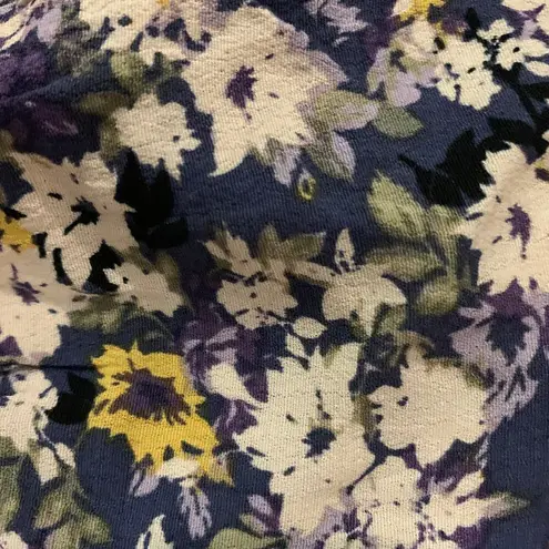 Nordstrom   Purple Navy Floral Milkmaid Crop Top LARGE Pansy Long Sleeves NEW