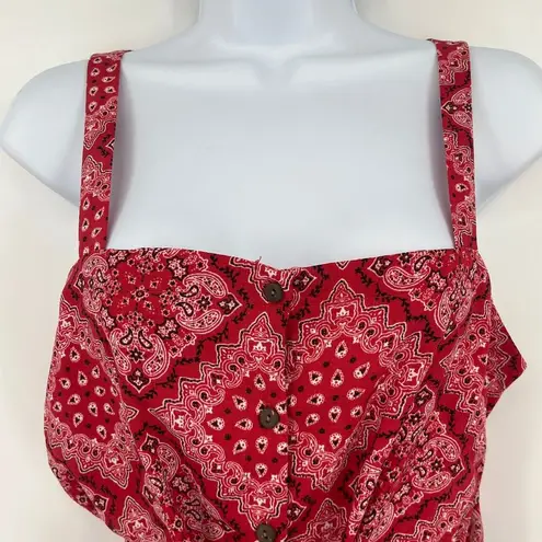 LIFE Bandana Babydoll Womens Top Sz M Red Festival Paisley Retro Americana Size M