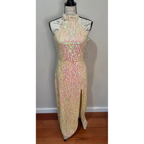 Saylor NWT Khoudia Sequined Halter Maxi Dress Pink Champagne Sz S $363