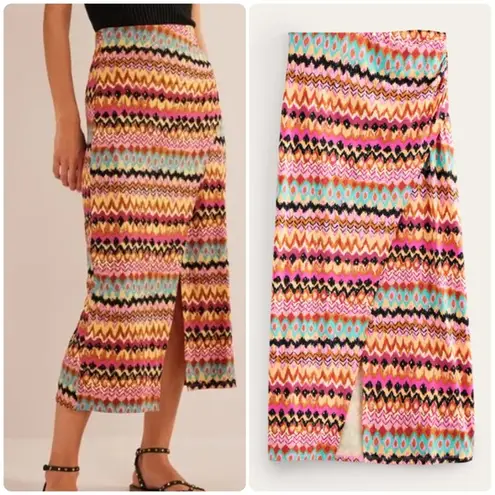 BODEN Side Split Jersey Midi Skirt Multi Textured Ikat Pink Size 8