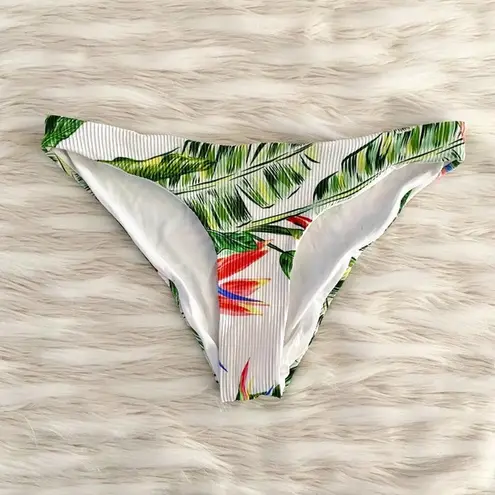 Tinibikini White Green Red Tropical Floral Ribbed Bikini Bottoms Sz L